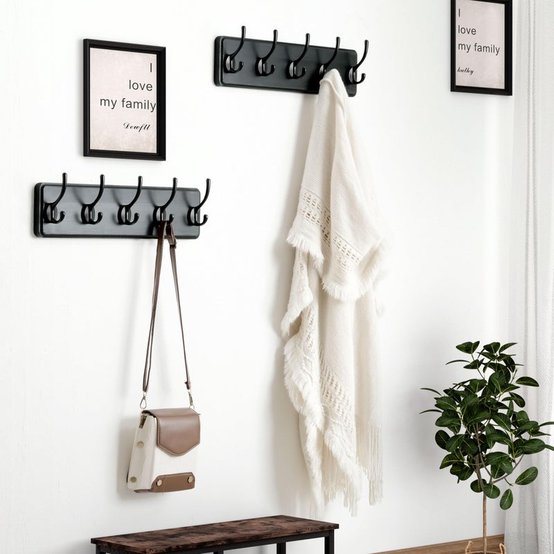 Dseap Coat Rack Wall Mount: Modern, Patented, Heavy-Duty, 17.4" Long 5-Double-Hooks Wooden Hanger Hook Rail for Winter Coats Hat Jacket Clothing, Black - Image 5